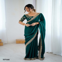 Luxury Fendy Satin Embroidered Designer Saree with Sequin Work